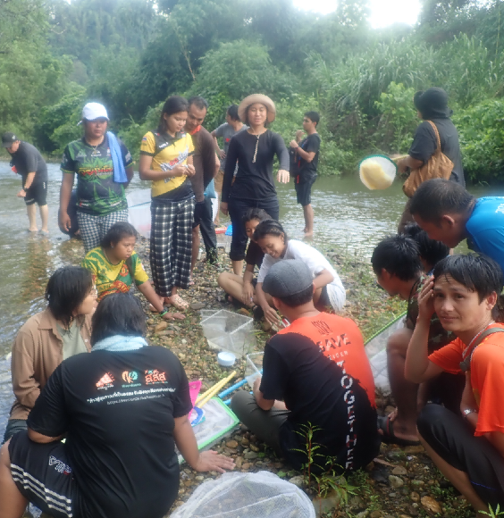 Indigenous youth groups from Chao Lay and Karen communities made a survey of forest stream at Sanephong community in Kanchanaburi Province.  