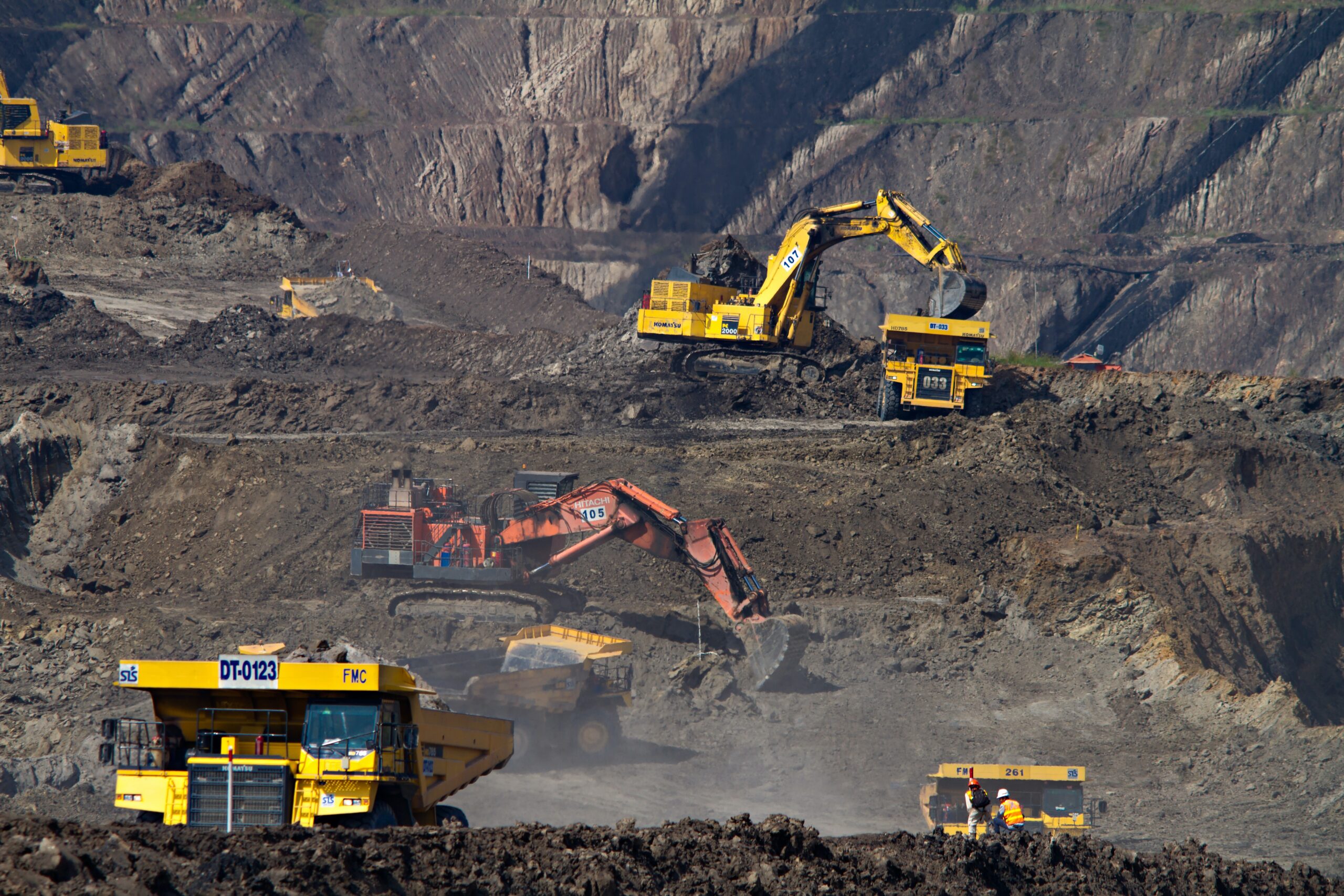 A mine site with tractors at work.