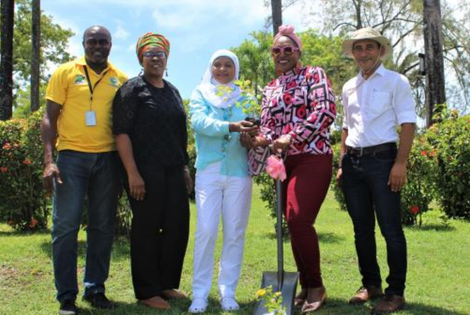 Officials at the pollinator garden launch in Tobago