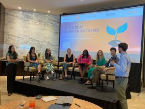 Panelists engage in a discussion on advancing a human rights-based approach for biodiversity and climate action during the “Inclusive Conversations” event.